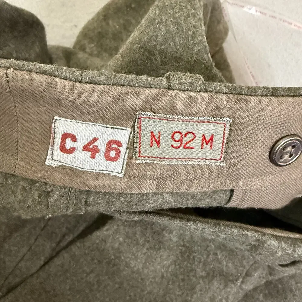 Vintage Swedish Army Wool Cargo Pants C46 Olive Green Military Ankle Straps